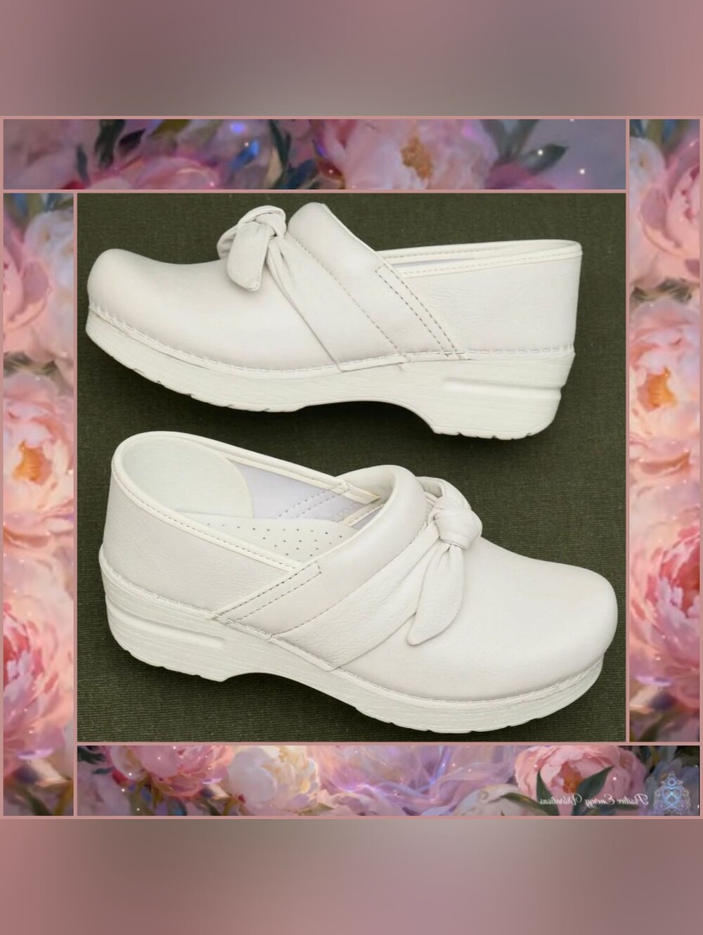 Dansko Pro Bow Clogs White Nappa Soft Leather Spring Prairie Cottage Gypsy ♡